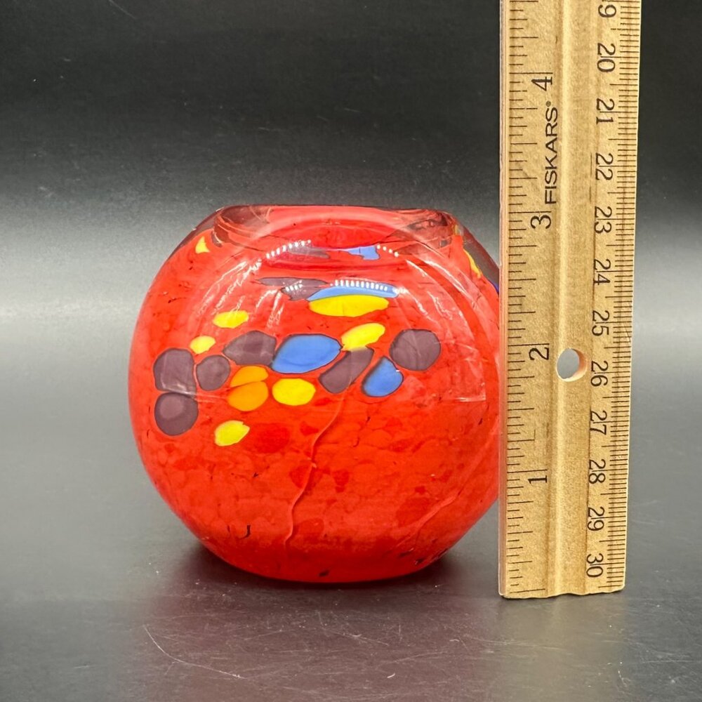 Paperweight Candle Holder Bohemian Art Glass Handmade Red Rainbow Czech READ - Picture 10 of 12